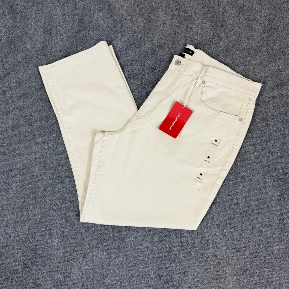 Lucky Brand 223 Straight Leg Pants Mens 40x30 Beige Khaki Stretch Denim NWT